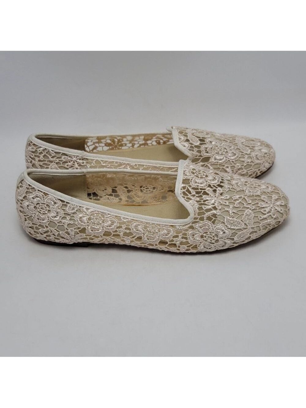 Women's Wanted Chantily Beige Lace Embroidered Ballet Flat Loafers shoe Size 8.5